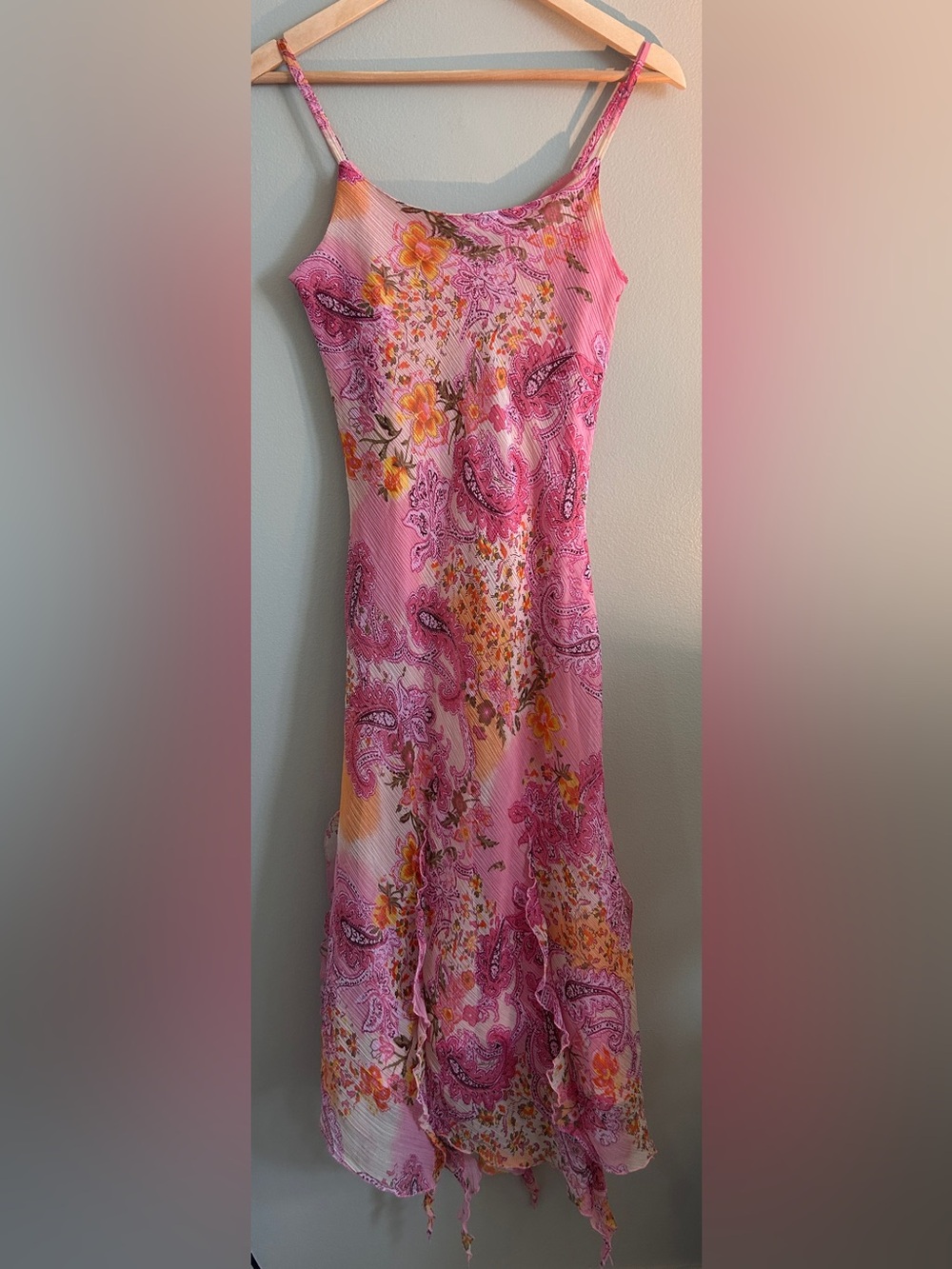 Vintage Y2K Nikky Pink Paisley Fairycore Chiffon Handkerchief Dress M